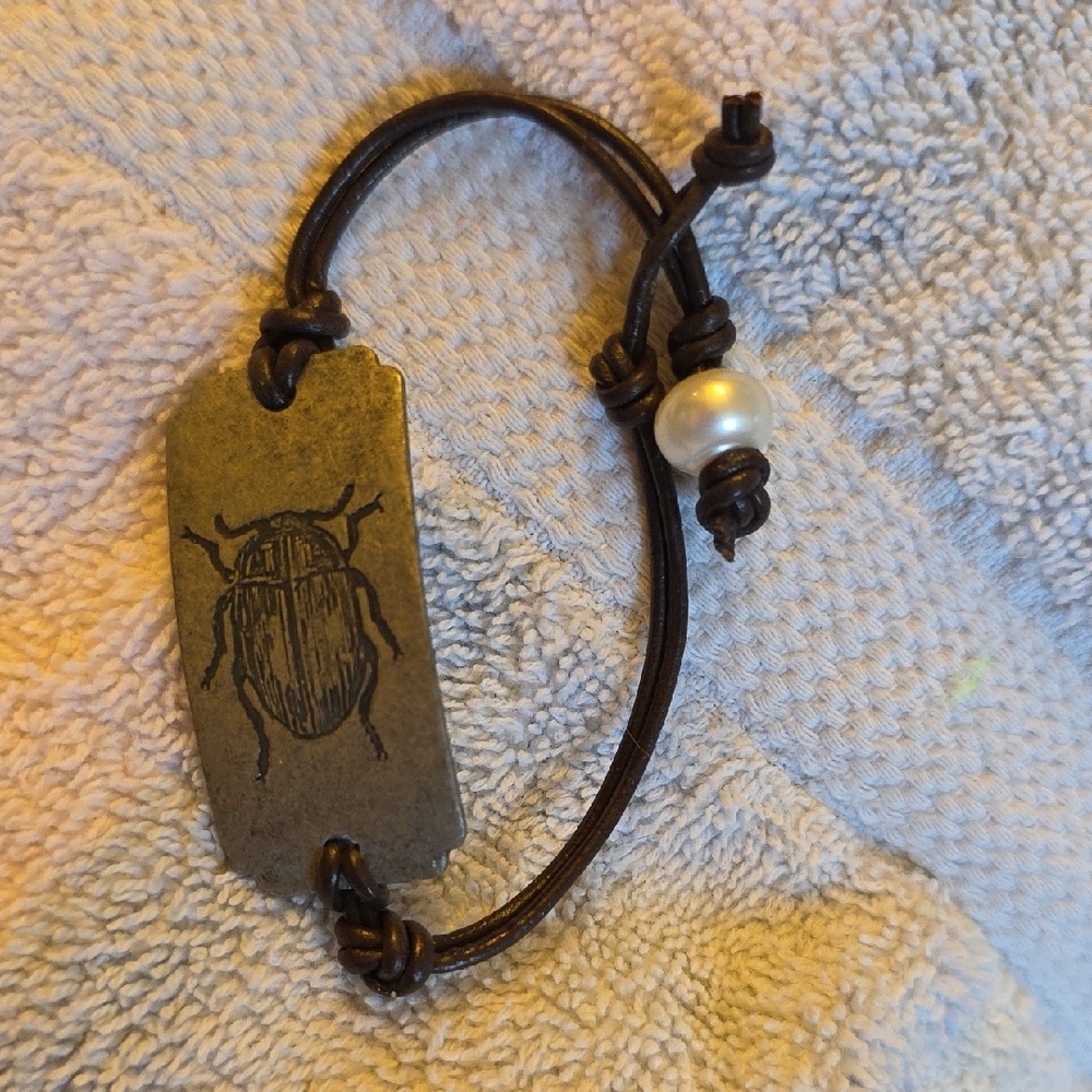 Beetle Charm Bracelet with Pearl Accent
